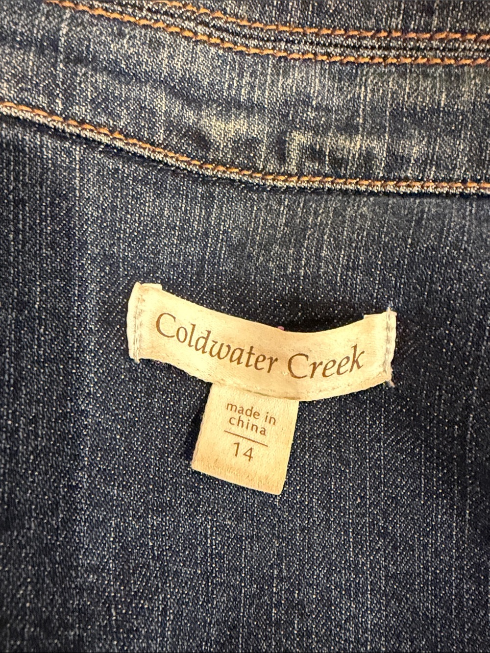 Coldwater Creek Denim Jacket Tweed Fringe Trim Stretch Blue Size 14 - Picture 4 of 7